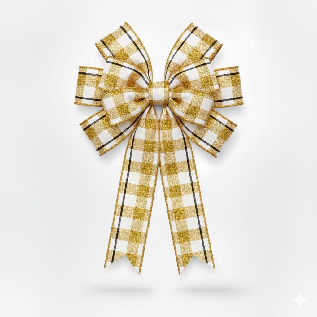 10 Loop Plaid Bow Gold Plaid