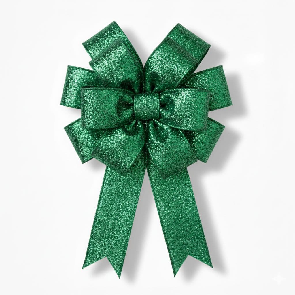 12 Loop Glitter Bow Emerald