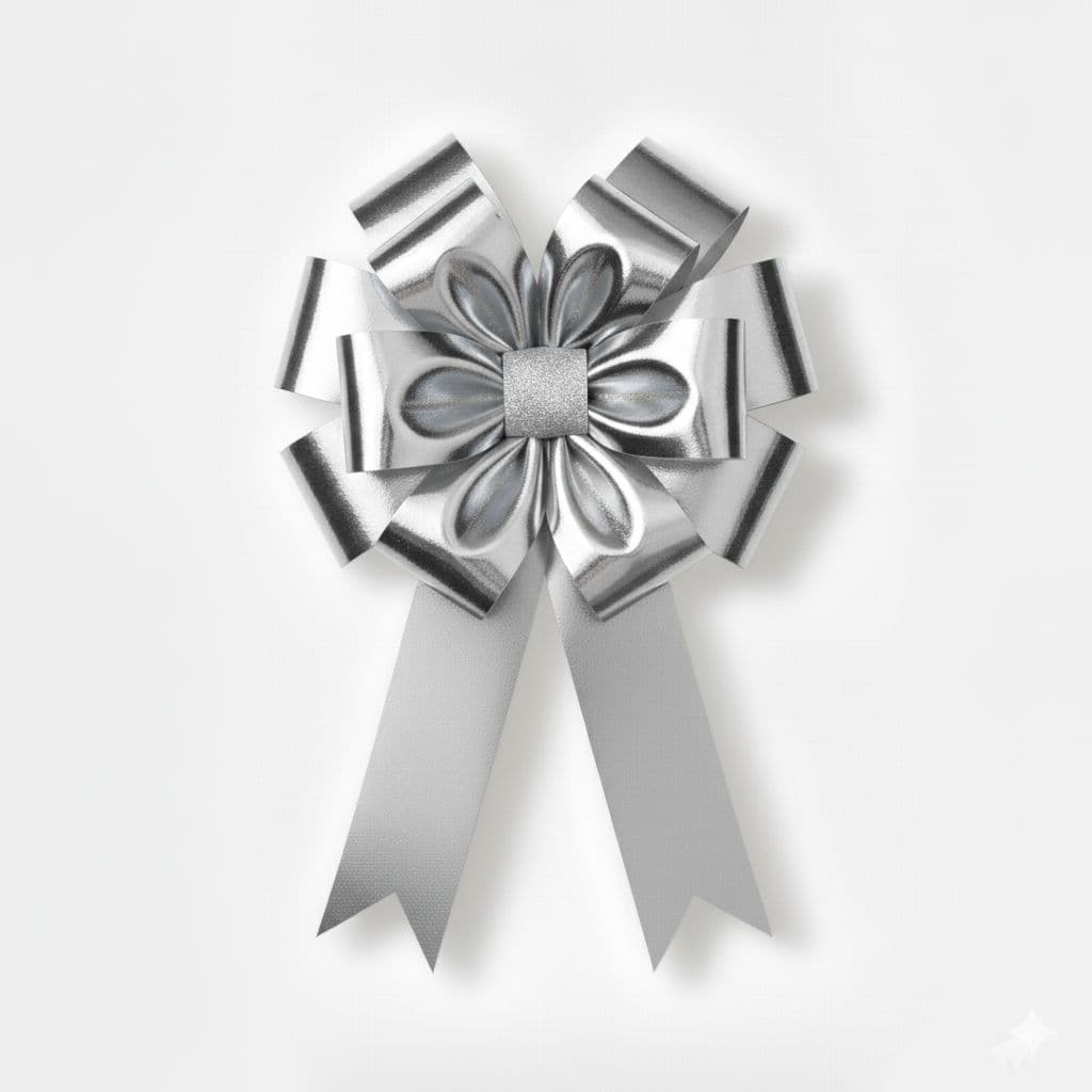 12 Loop Metallic Bow Silver