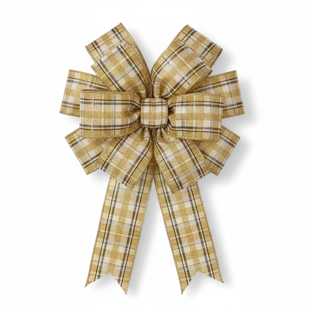12 Loop Plaid Bow Gold Plaid