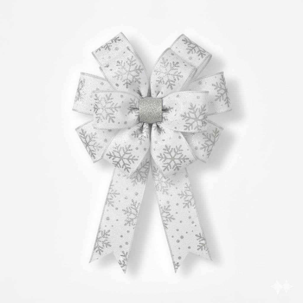 12 Loop Snowflake Bow White Silver