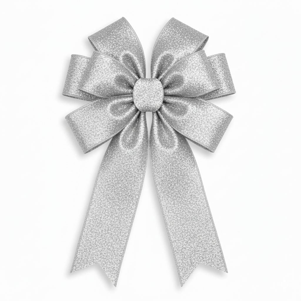 8 Loop Glitter Bow Silver
