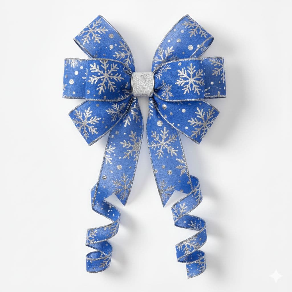 8 Loop Snowflake Bow Blue White