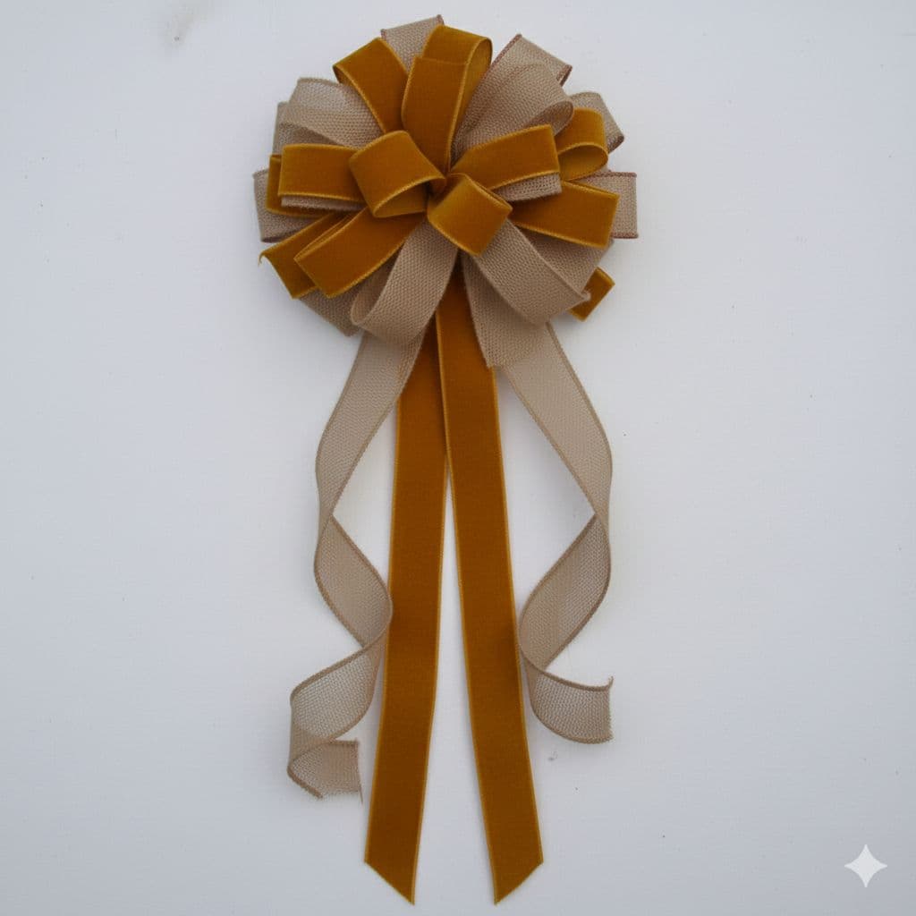 20 Loop Burlap Velvet Mix Bow Gold