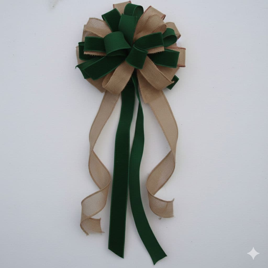 20 Loop Burlap Velvet Mix Bow Green