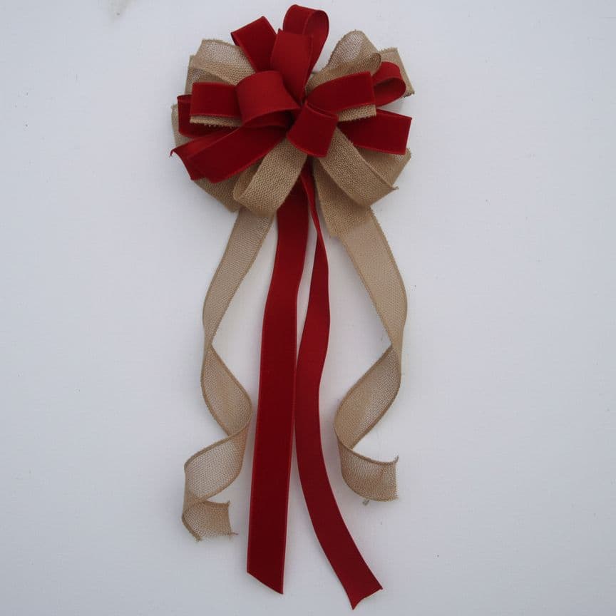 20 Loop Burlap Velvet Mix Bow Red