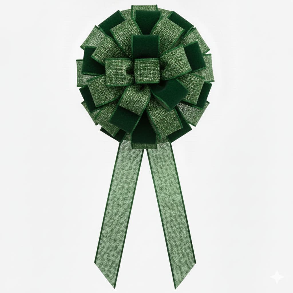 24 Loop Burlap Velvet Mix Bow Green