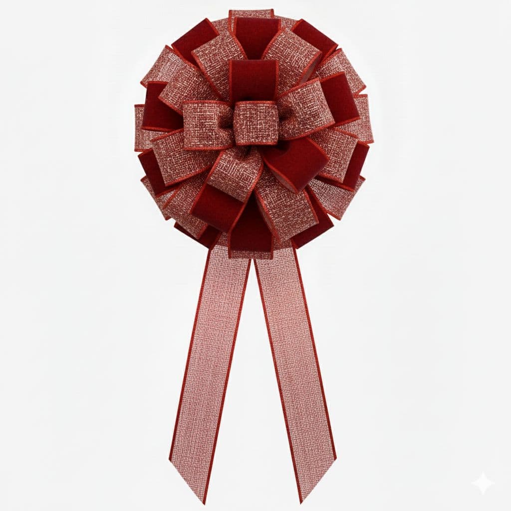 24 Loop Burlap Velvet Mix Bow Red