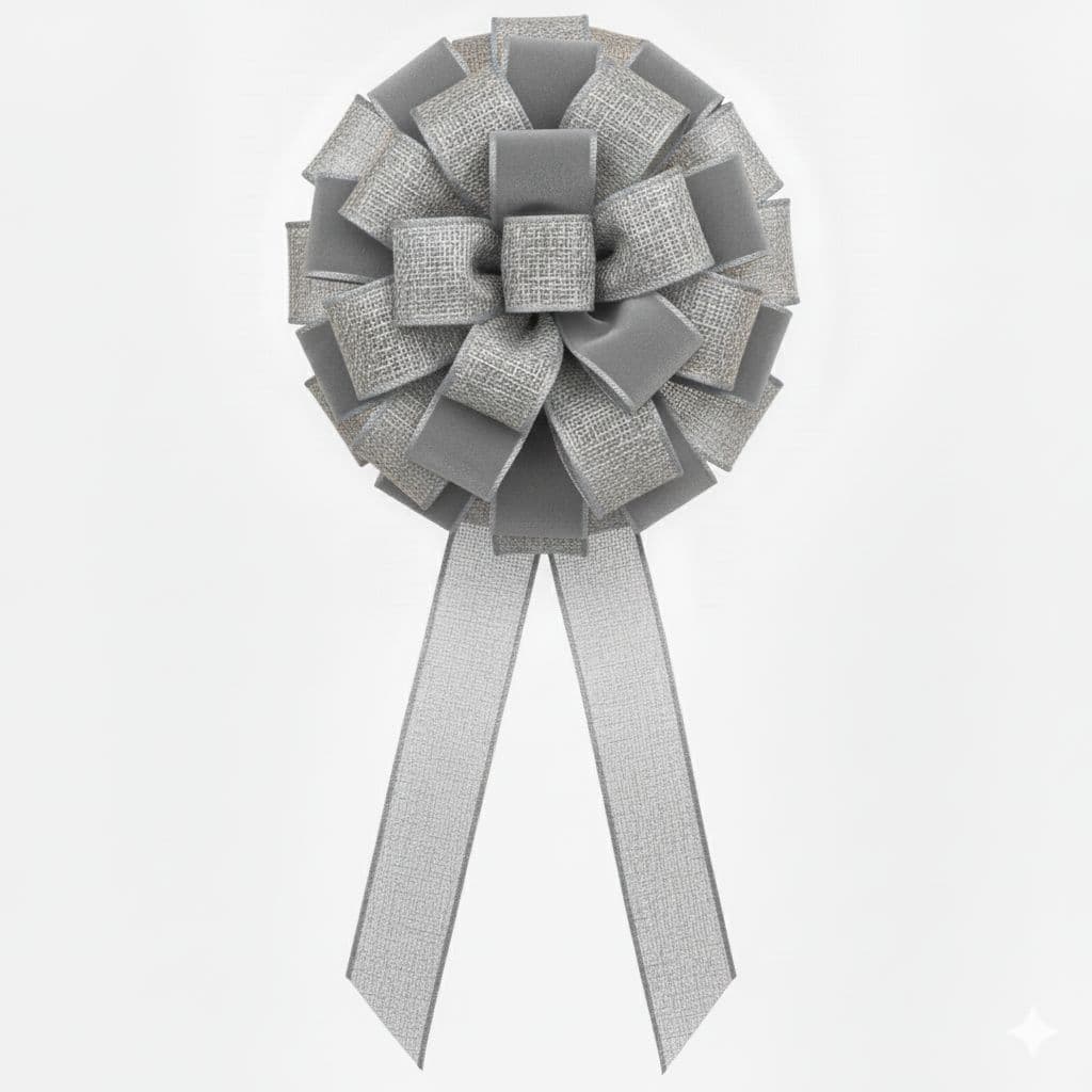 24 Loop Burlap Velvet Mix Bow Silver