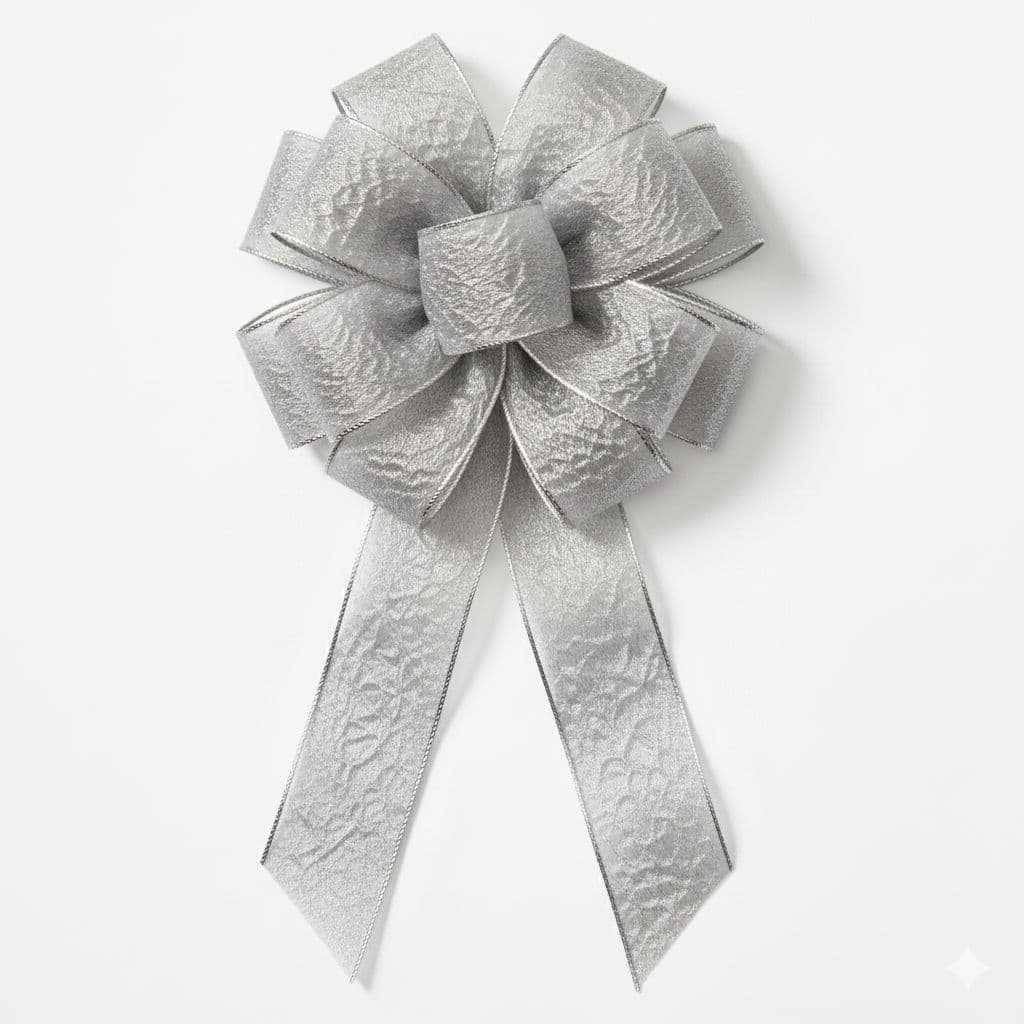 12 Loop Crinkle Ribbon Bow Silver