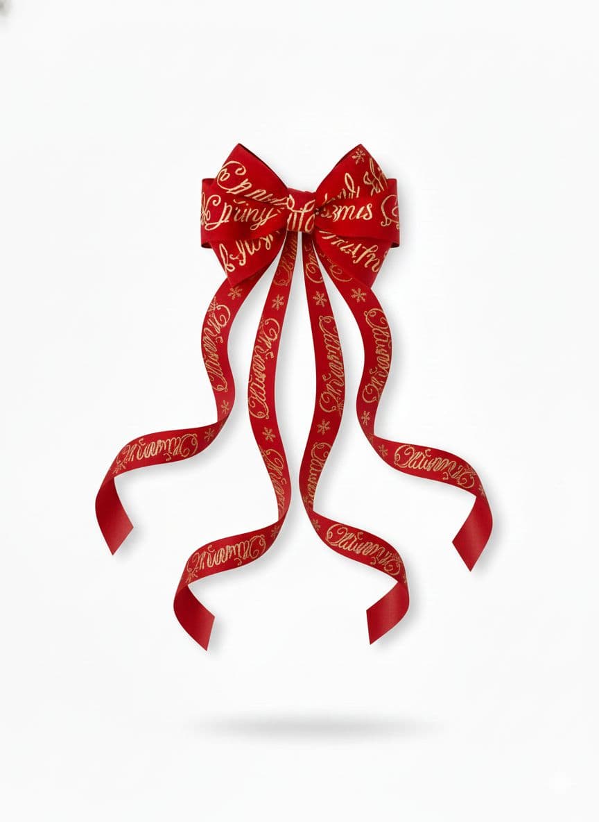 6 Loop Printed Ribbon Bow Red Script